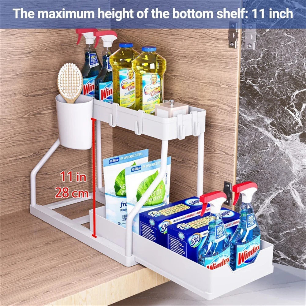 2-Layer Kitchen Dish Drain Rack with Tool