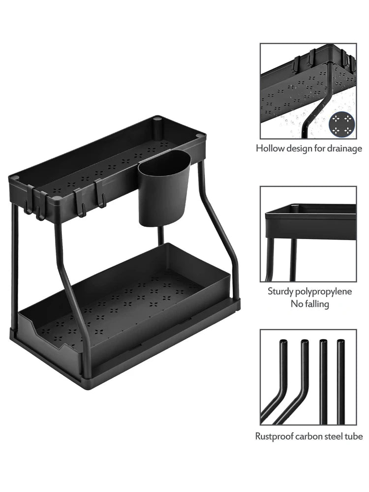 2-Layer Kitchen Dish Drain Rack with Tool