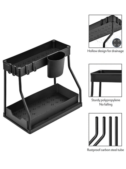 2-Layer Kitchen Dish Drain Rack with Tool