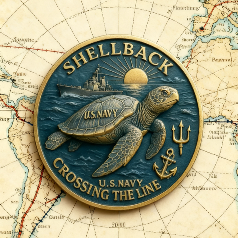 U.S. Navy Shellback Challenge Coin - 3D Sea Turtle "Crossing the Line" Commemorative Gift