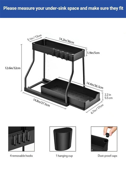 2-Layer Kitchen Dish Drain Rack with Tool