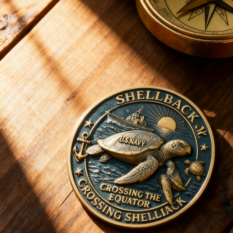U.S. Navy Shellback Challenge Coin - 3D Sea Turtle "Crossing the Line" Commemorative Gift