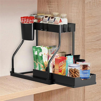 2-Layer Kitchen Dish Drain Rack with Tool