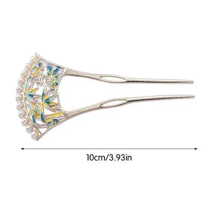 New Chinese Style Metal Hair Pin U Shaped Hair Sticks Fork Pearls Flower Leaf Designs Hairclip Women Hanfu Dress Chignon Jewelry