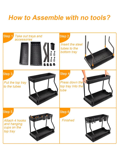 2-Layer Kitchen Dish Drain Rack with Tool