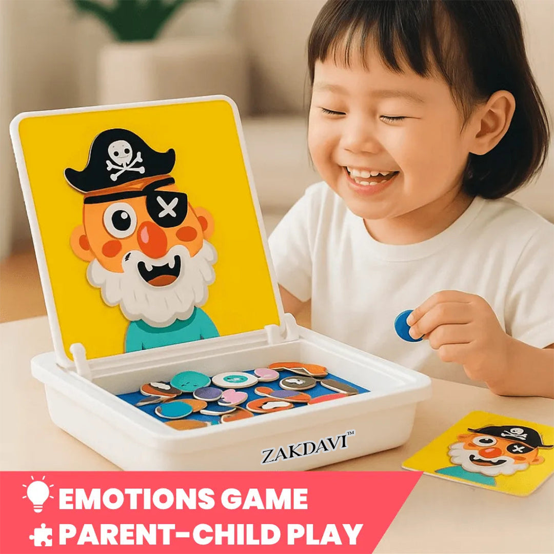 ZAKDAVI™ Montessori Magnetic Expression Blocks - STEM Logic & Emotional EQ Puzzle (Travel Ready)