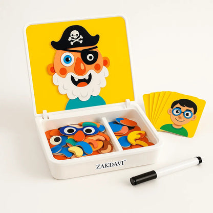 ZAKDAVI™ Montessori Magnetic Expression Blocks - STEM Logic & Emotional EQ Puzzle (Travel Ready)