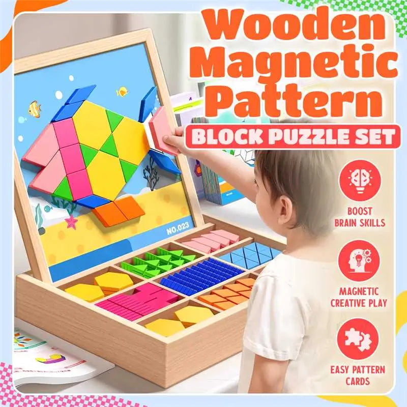 Montessori Magnetic Pattern Blocks - STEM Logic & Brain Teaser Puzzle (Travel Friendly) 🧩