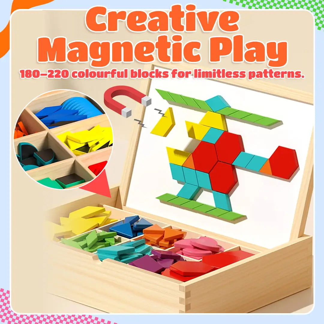 Montessori Magnetic Pattern Blocks - STEM Logic & Brain Teaser Puzzle (Travel Friendly) 🧩