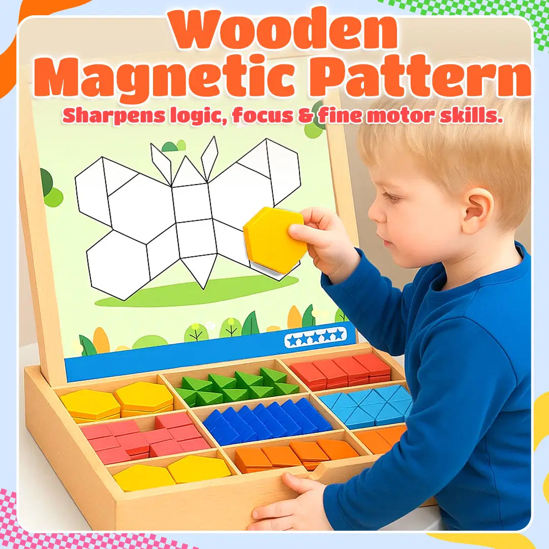 Montessori Magnetic Pattern Blocks - STEM Logic & Brain Teaser Puzzle (Travel Friendly) 🧩