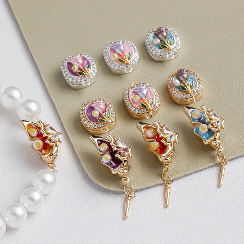 Flower Pearl Oil Painting Charms