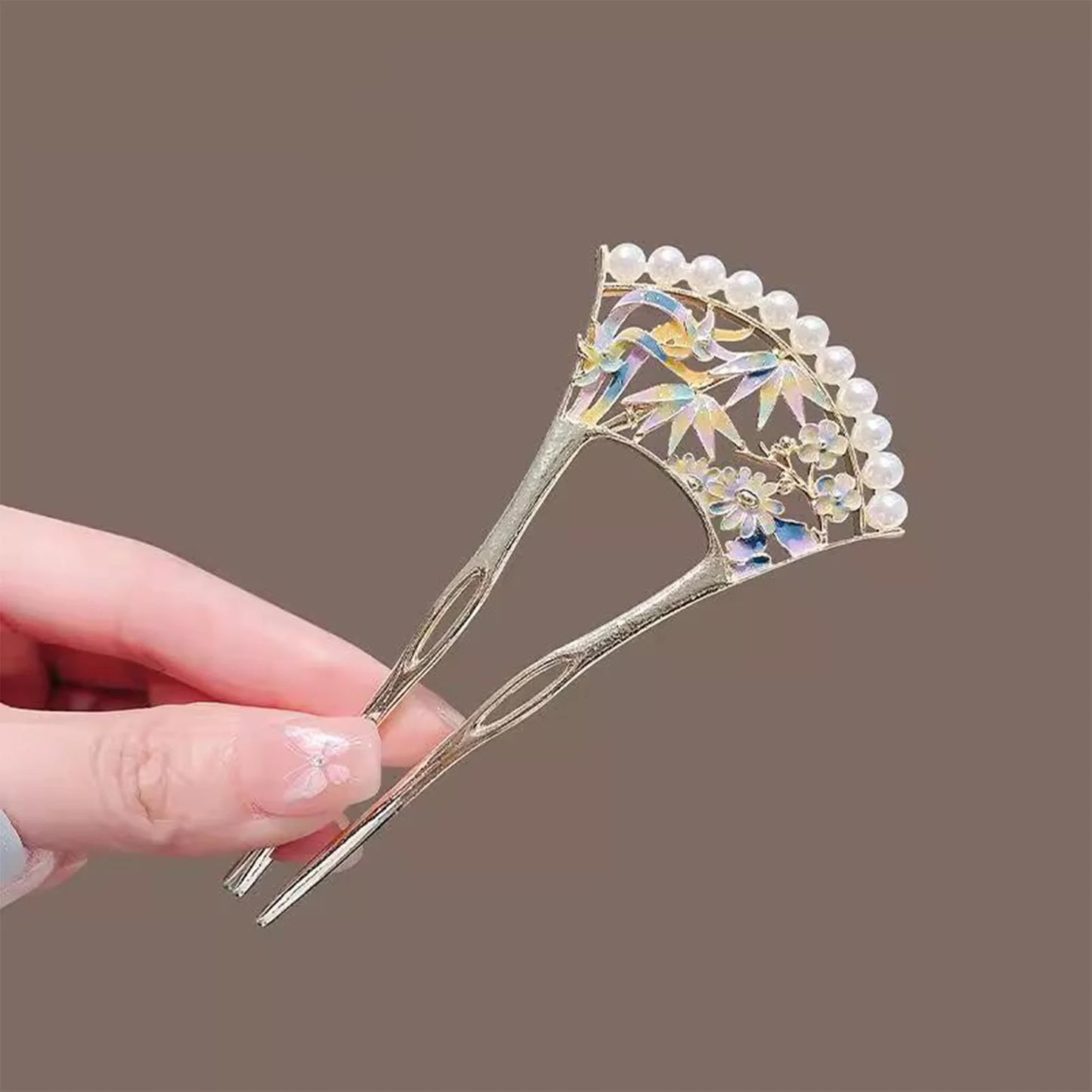 New Chinese Style Metal Hair Pin U Shaped Hair Sticks Fork Pearls Flower Leaf Designs Hairclip Women Hanfu Dress Chignon Jewelry